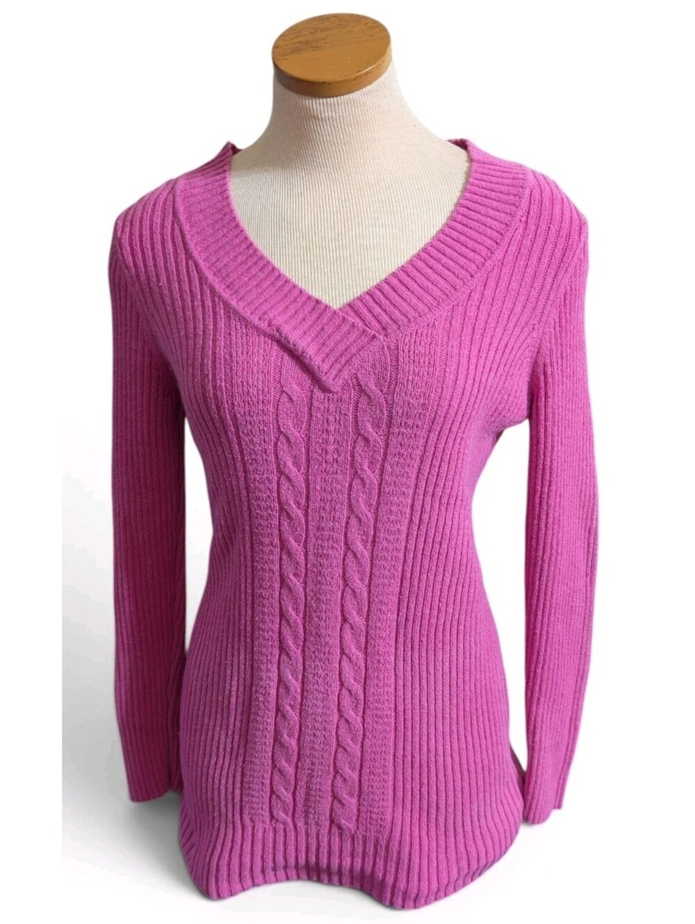 So Wear It Declare It XL Pink Cable Knit Ribbed V-Neck Sweater Juniors